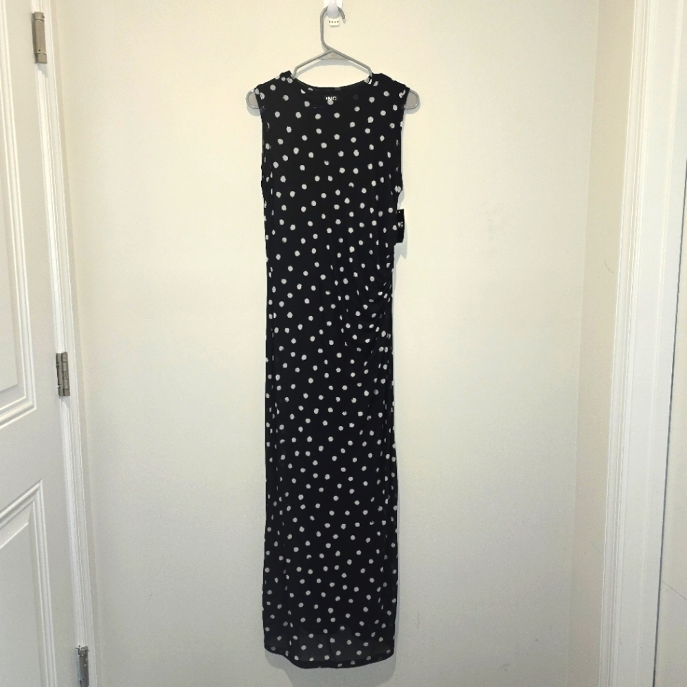 INC Polka Dot Sleeveless Maxi Dress - Black and White SIZE M